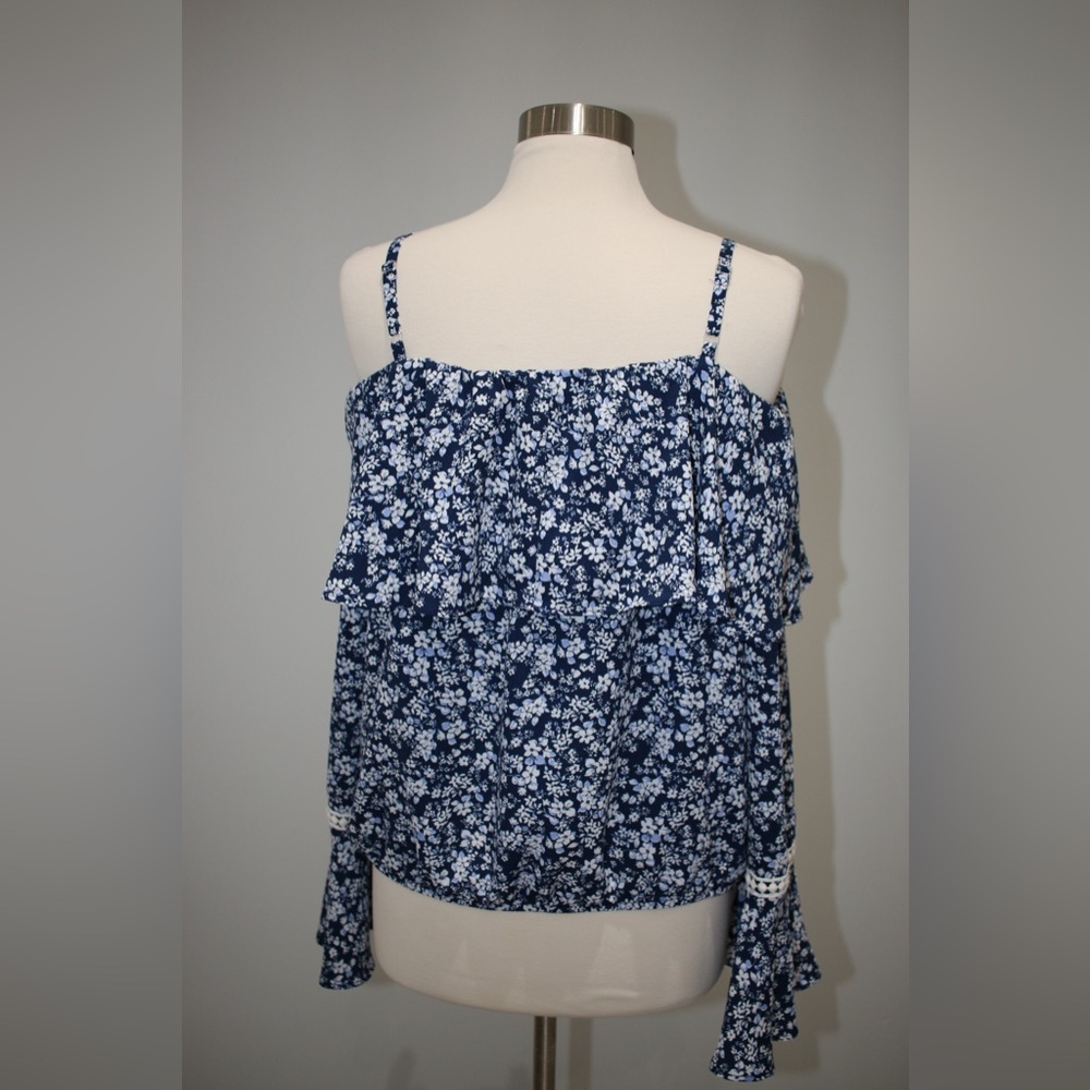 Iz Byer Navy Floral Off-Shoulder Blouse